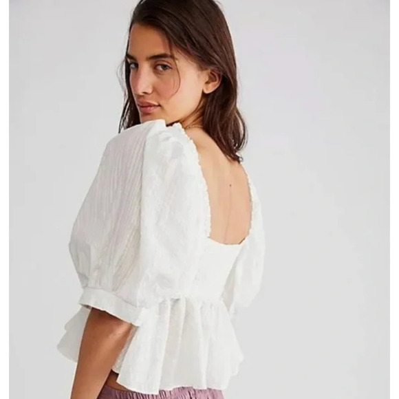 Free People Leave It To Me Babydoll Crop Square Neck Top Tan Camel Medium NWOT - Picture 7 of 7